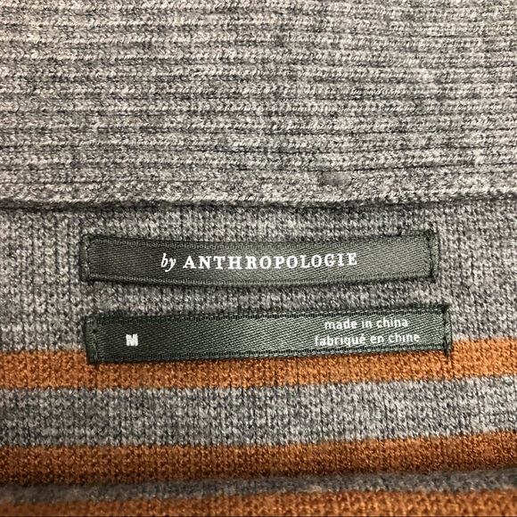 Anthropologie Gray Tan Stripe Off Shoulder Sweater - Picture 4 of 14